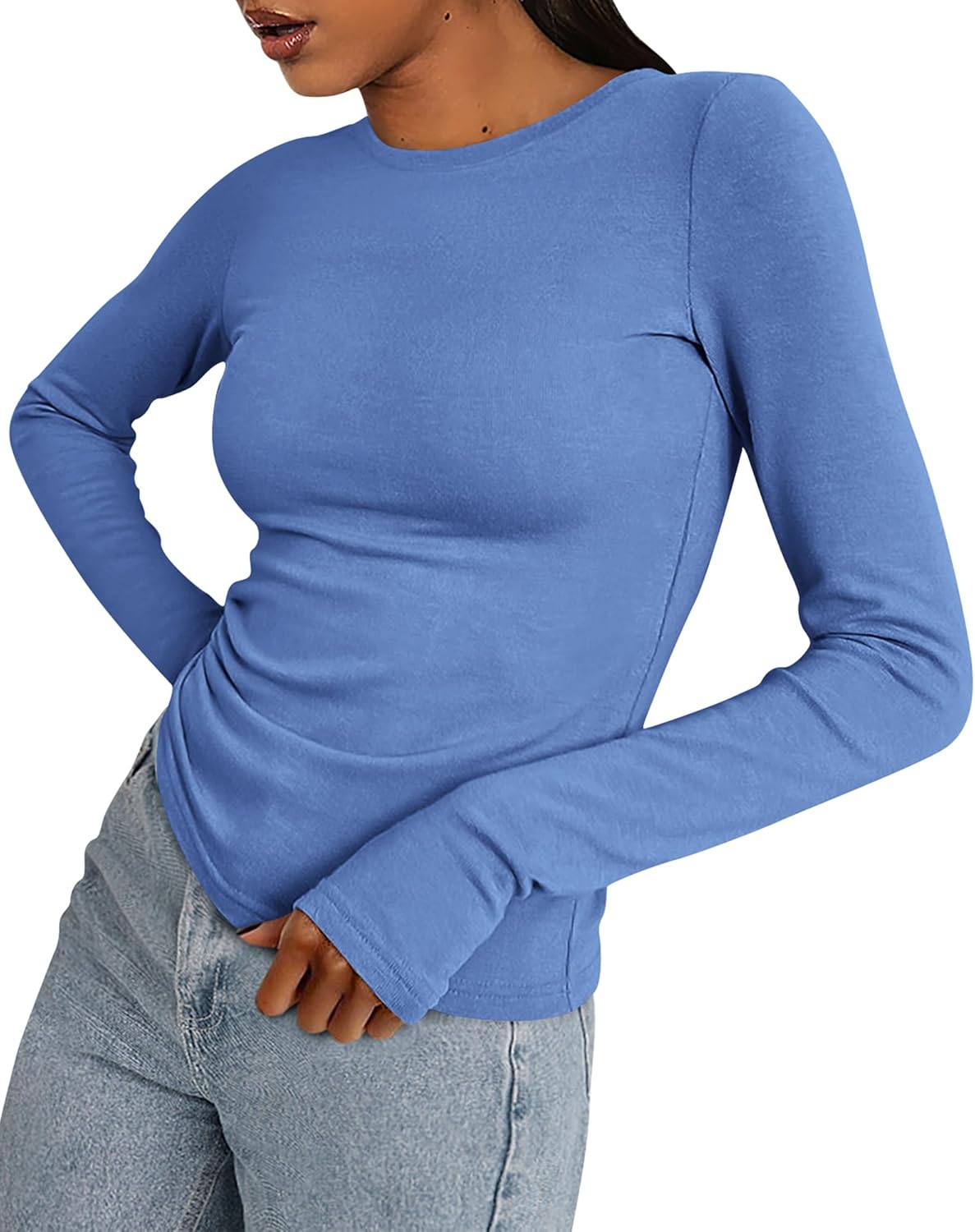 Womens Long Sleeve Shirts Stretchy Slim Fit Going Out Top with Thumb Holes