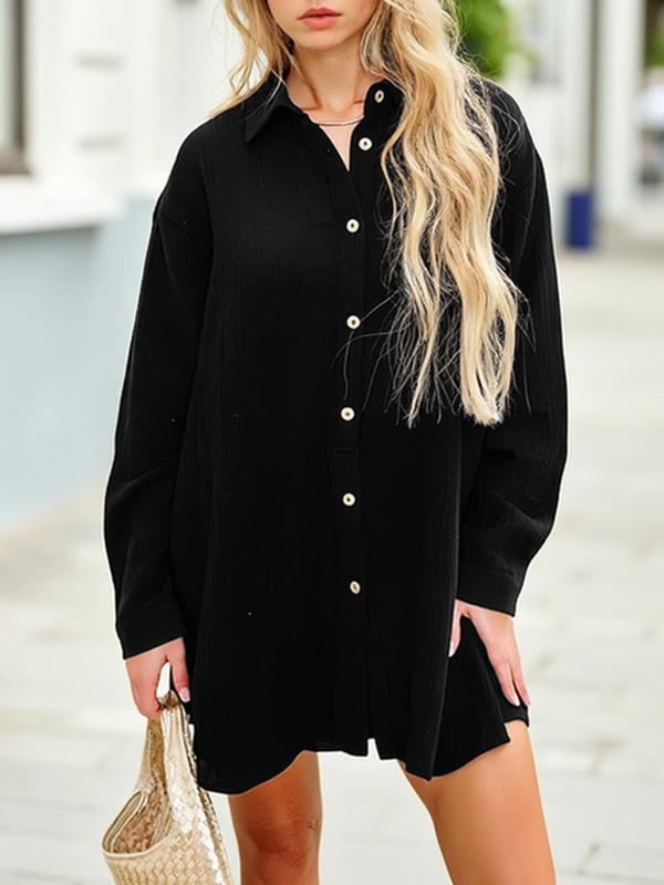 Women's Oversized Long Sleeve Gauze Shirt & Shorts Set 