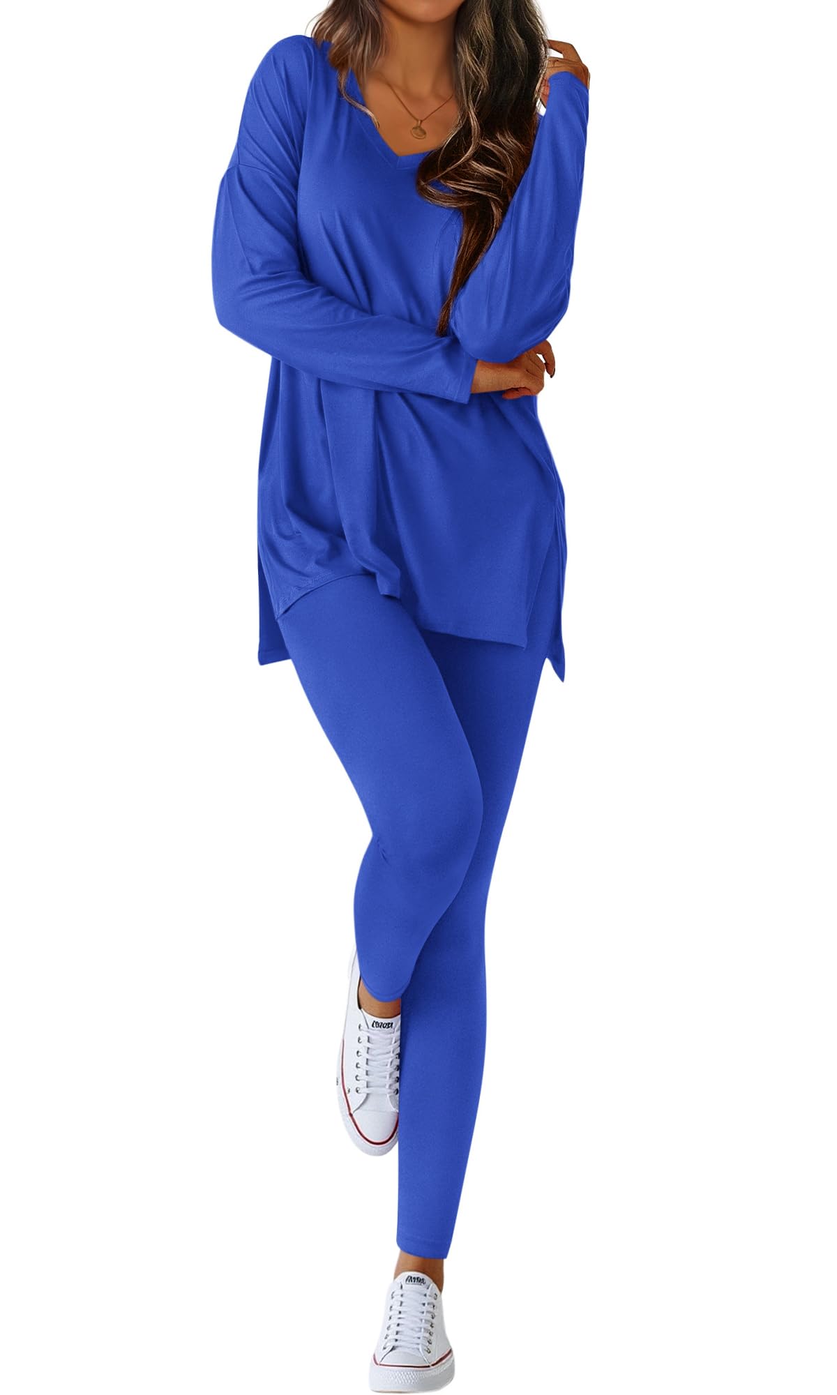 HOT SALE Women's V-neck Oversized Shirts Leggings Casual Lounge Matching Set
