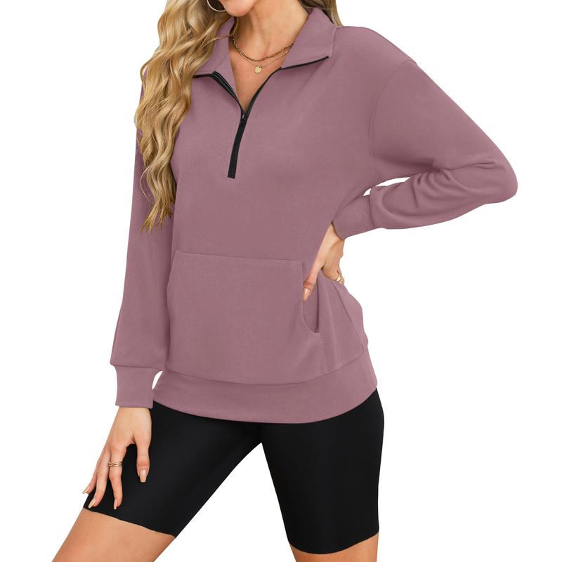 Women's Half Zip Long sleeve Oversized Sweatshirt with Kangaroo Pocket