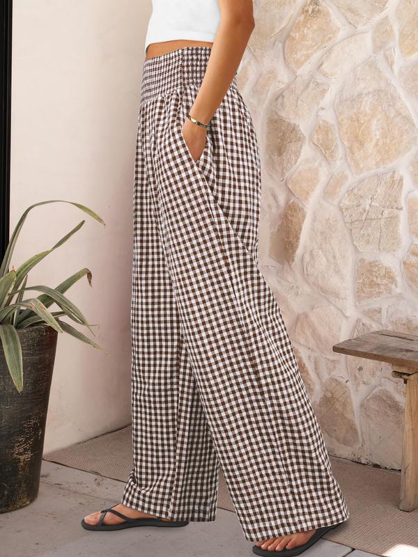 Womens Gingham Palazzo High Waisted Pants