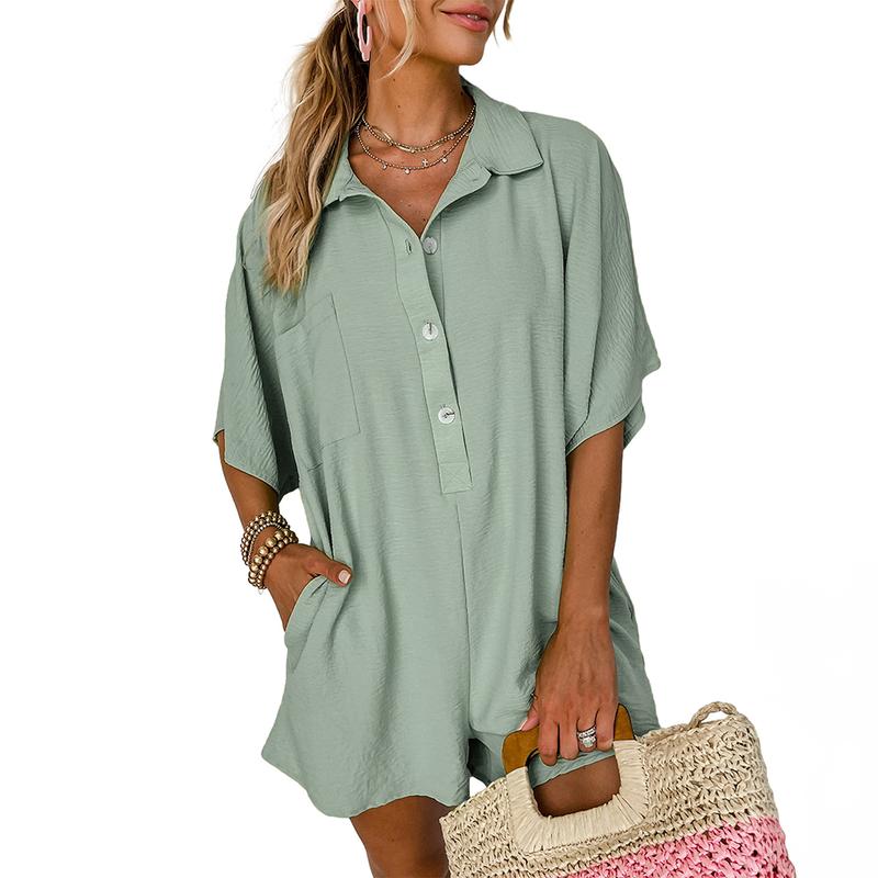 Half Button Collared Loose Romper