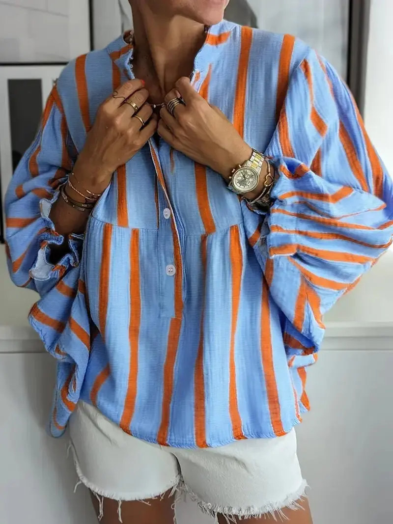 Women's Striped Print Long Sleeves Shirt