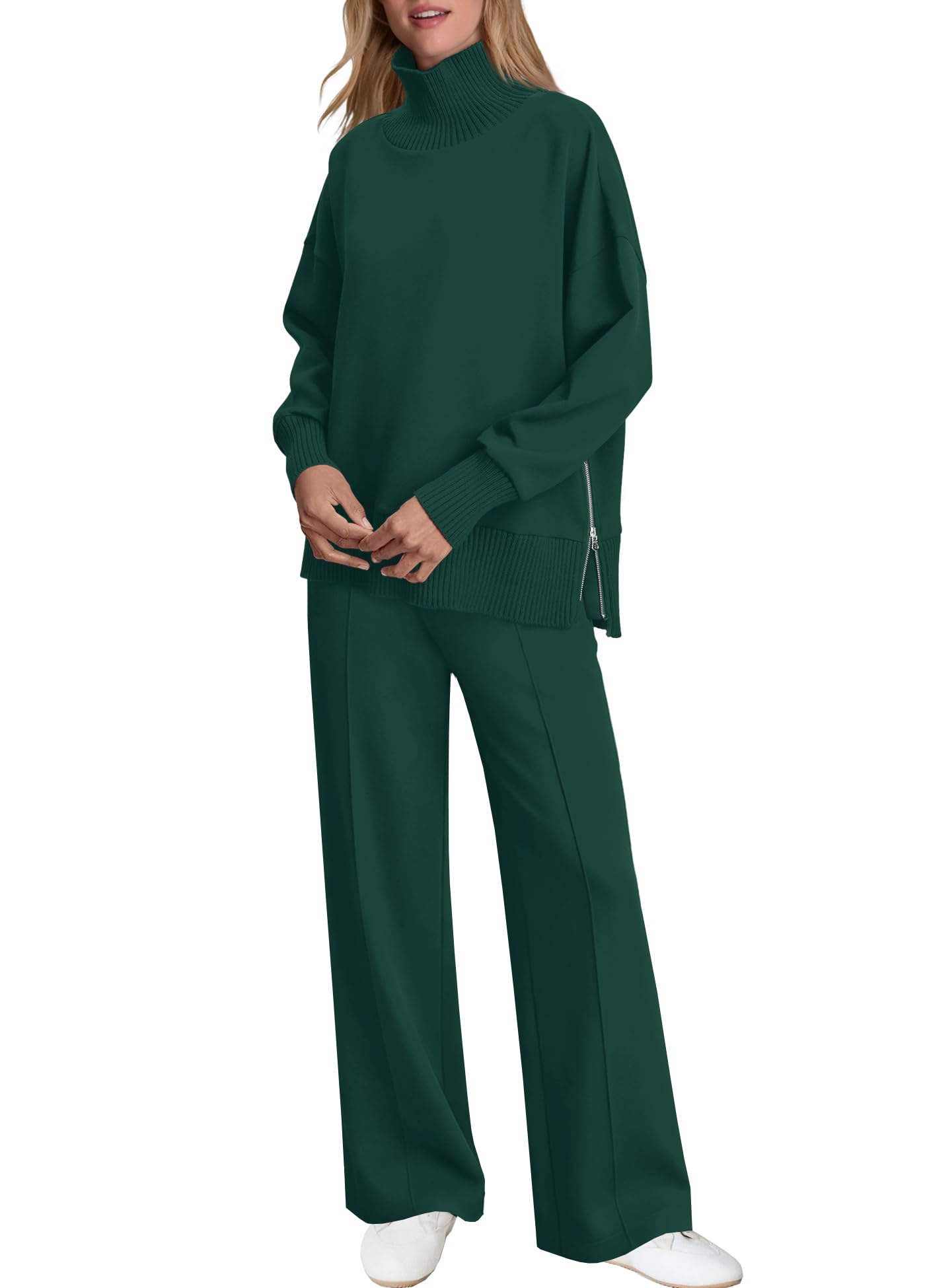 Womens Mockneck Sweatshirt Wide Leg Pants Sweat Sets(50% OFF TODAY!!!)