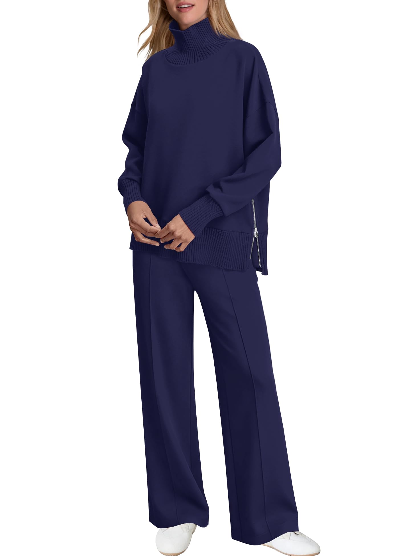 Womens Mockneck Sweatshirt Wide Leg Pants Sweat Sets