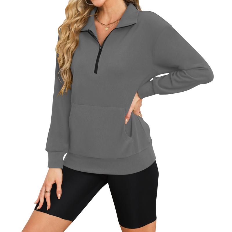 Women's Half Zip Long sleeve Oversized Sweatshirt with Kangaroo Pocket