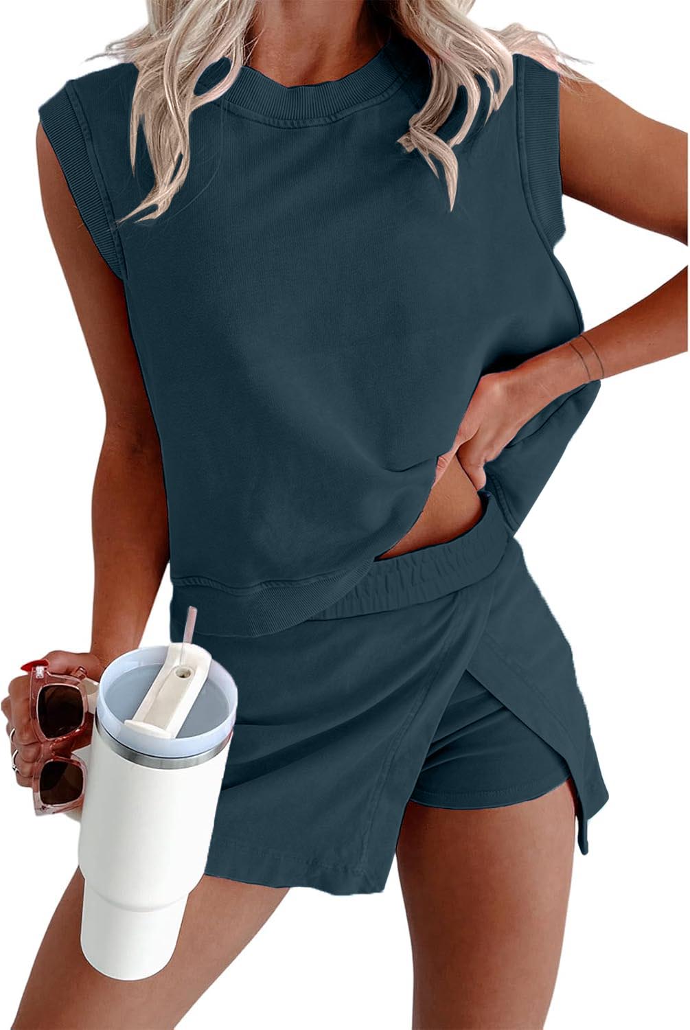 Women's Mineral Wash Tank & Lined Split Skort 2 Pieces Set