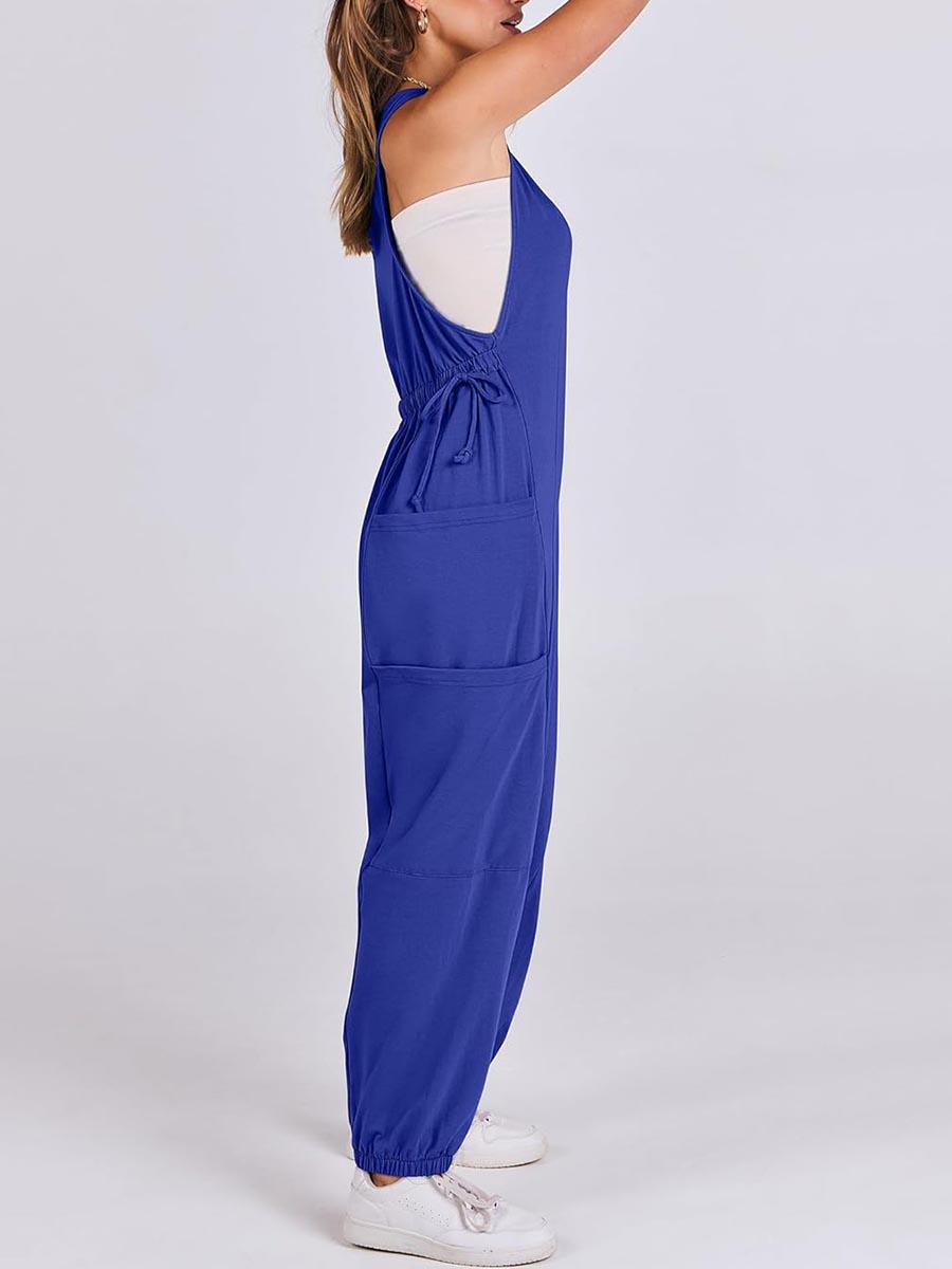 Women's Casual Drawstring Sleeveless Loose Jumpsuit with Pockets(BUY 2 FREE SHIPPING)
