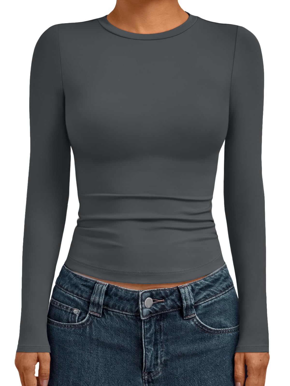 Womens Long Sleeve Shirts Basic Compression Going Out Crop Tops(buy 3 free shipping)