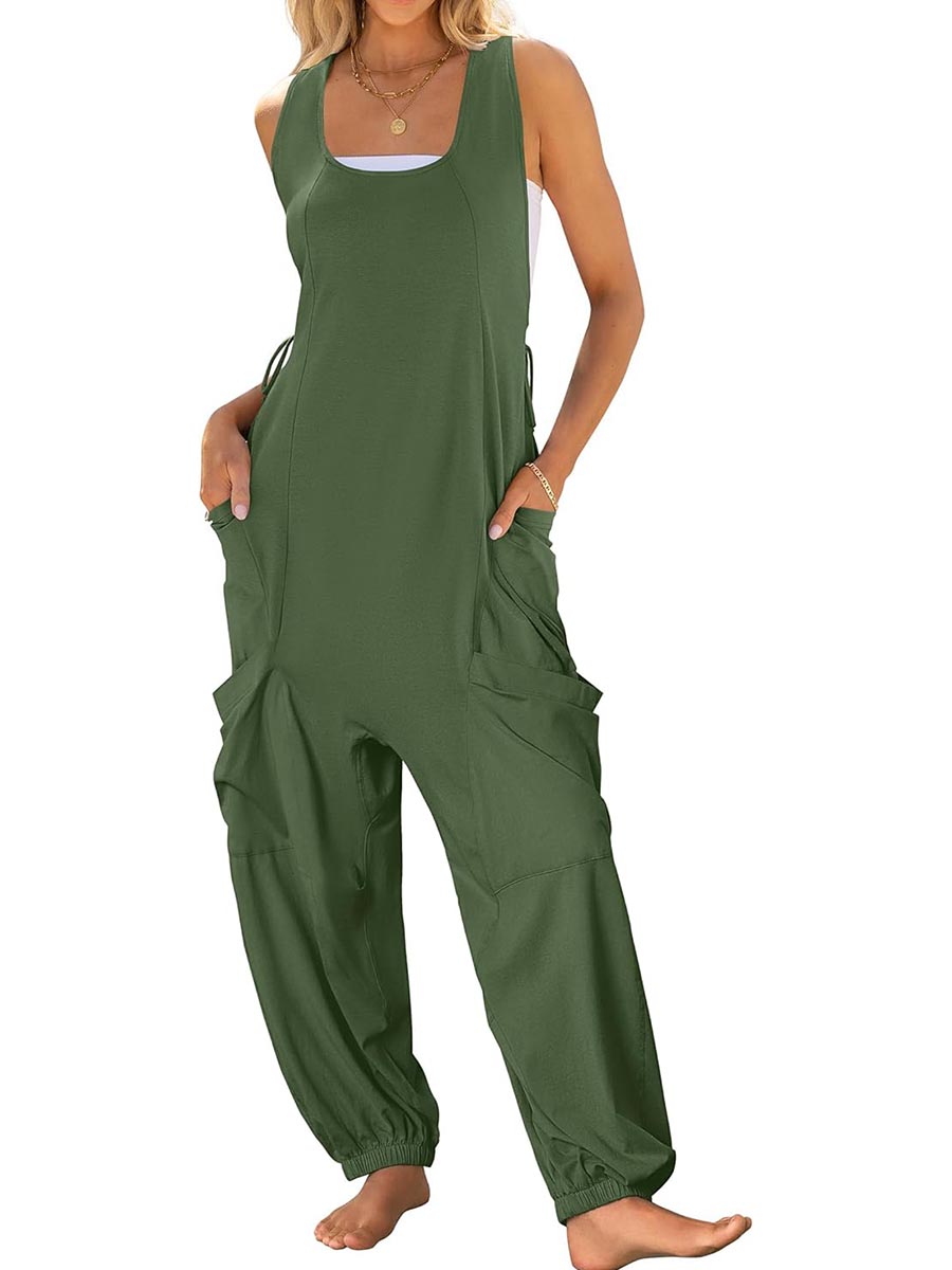 Women's Casual Drawstring Sleeveless Loose Jumpsuit with Pockets(BUY 2 FREE SHIPPING)