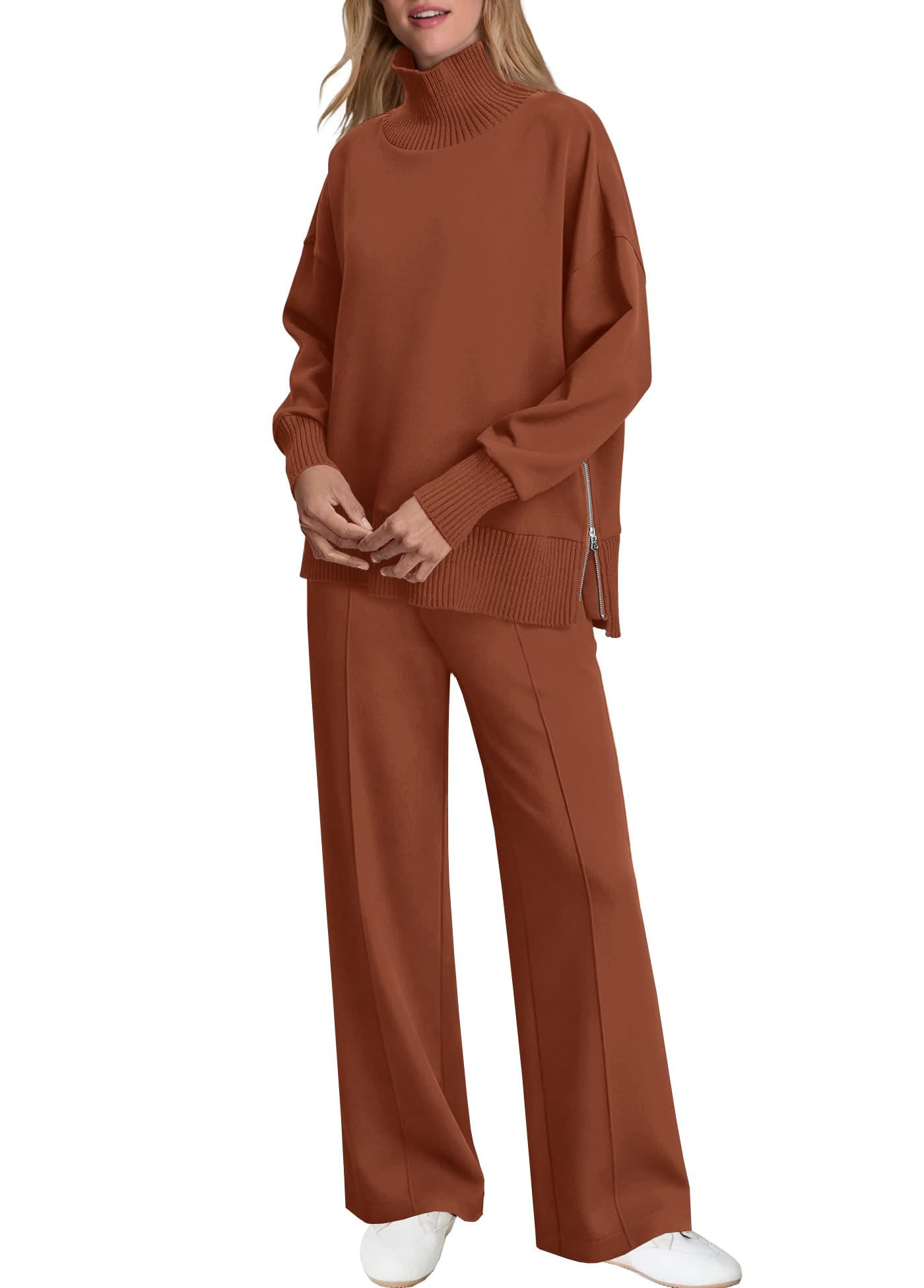 Womens Mockneck Sweatshirt Wide Leg Pants Sweat Sets(50% OFF TODAY!!!)