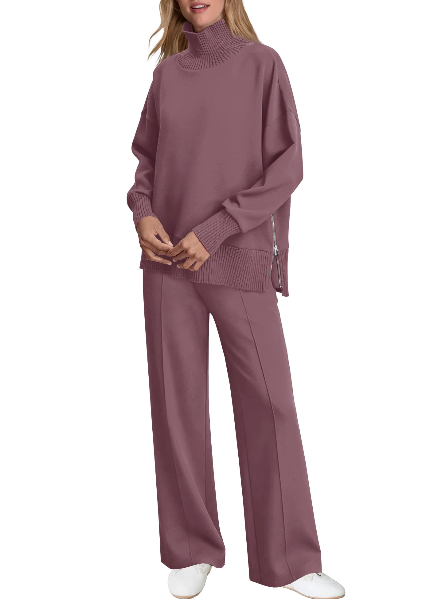 Womens Mockneck Sweatshirt Wide Leg Pants Sweat Sets(50% OFF TODAY!!!)