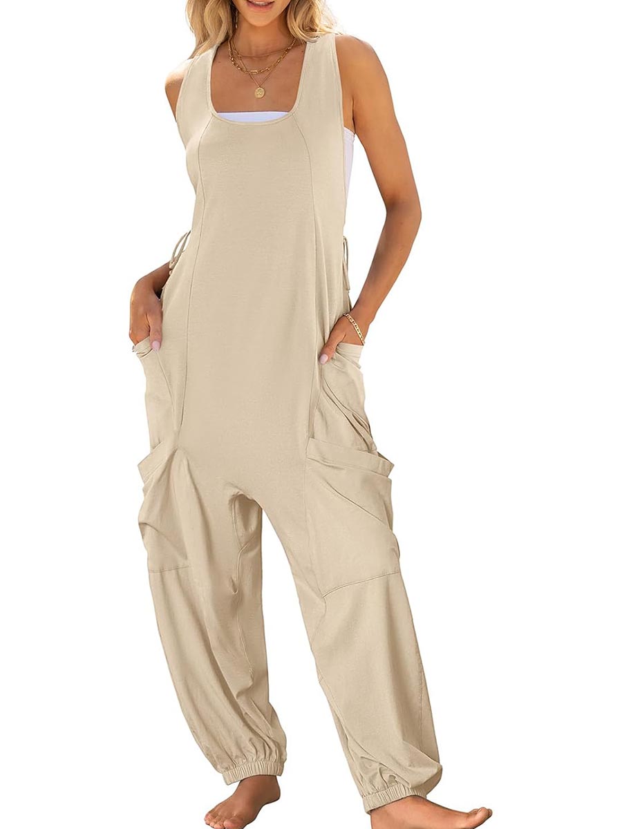 Women's Casual Drawstring Sleeveless Loose Jumpsuit with Pockets(BUY 2 FREE SHIPPING)