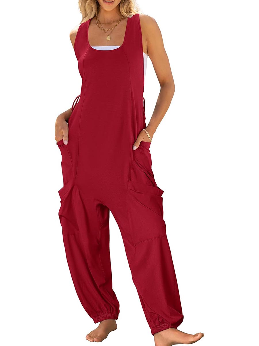 Women's Casual Drawstring Sleeveless Loose Jumpsuit with Pockets(BUY 2 FREE SHIPPING)