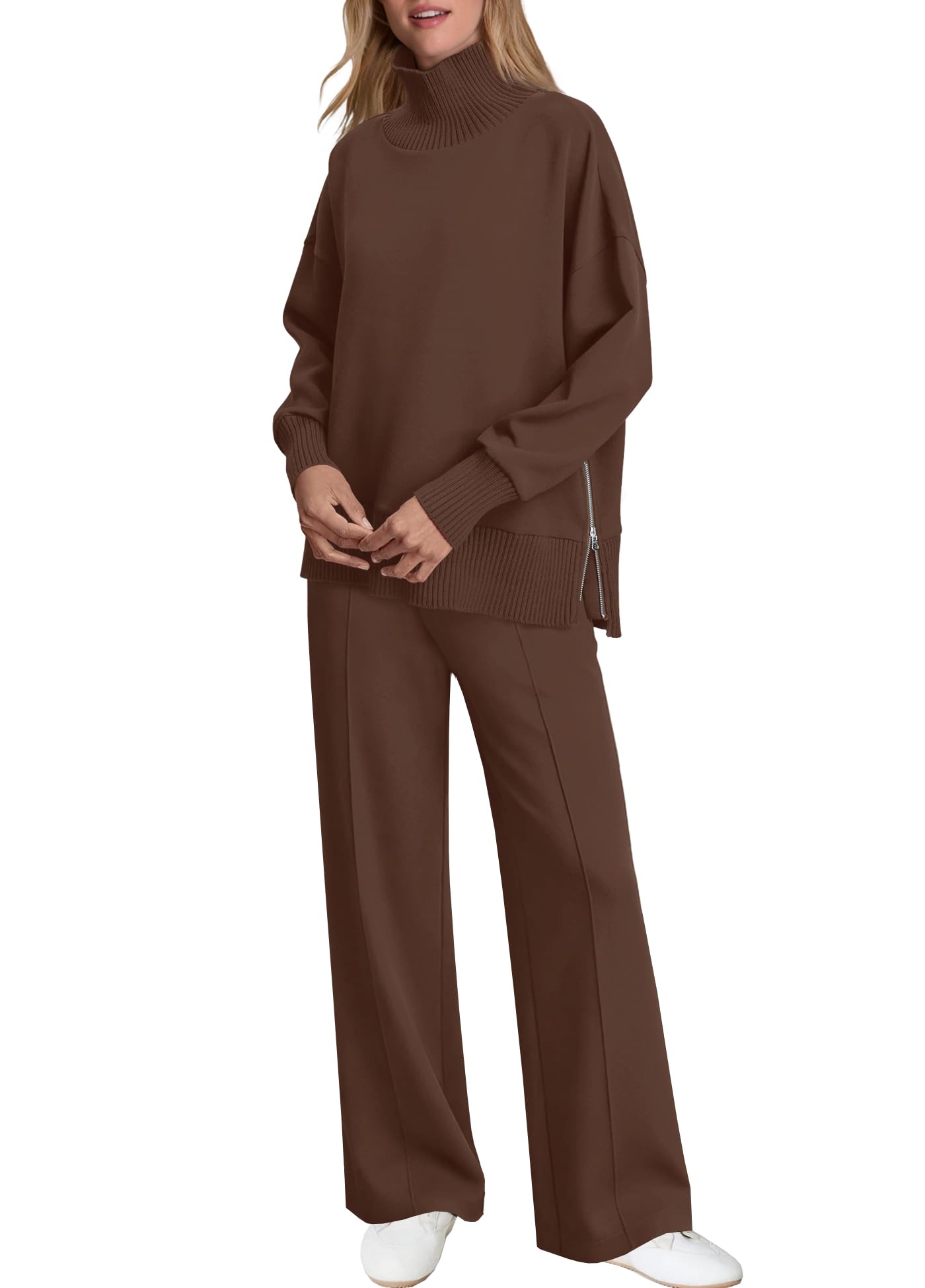 Womens Mockneck Sweatshirt Wide Leg Pants Sweat Sets