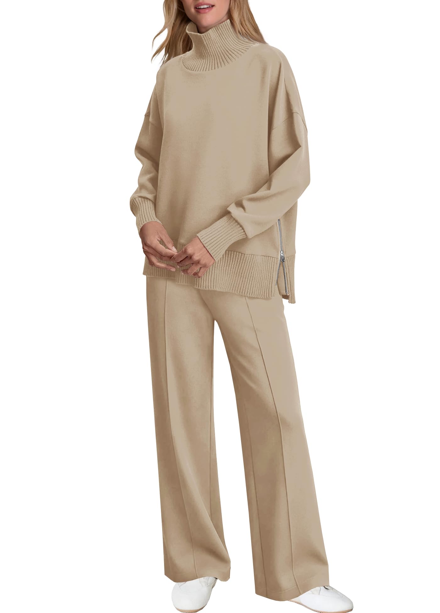 Womens Mockneck Sweatshirt Wide Leg Pants Sweat Sets