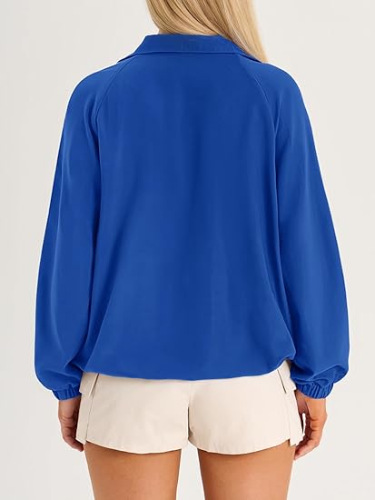 Women Quarter Zip Lightweight Pullover Windbreaker Jacket Oversized Sweatshirt