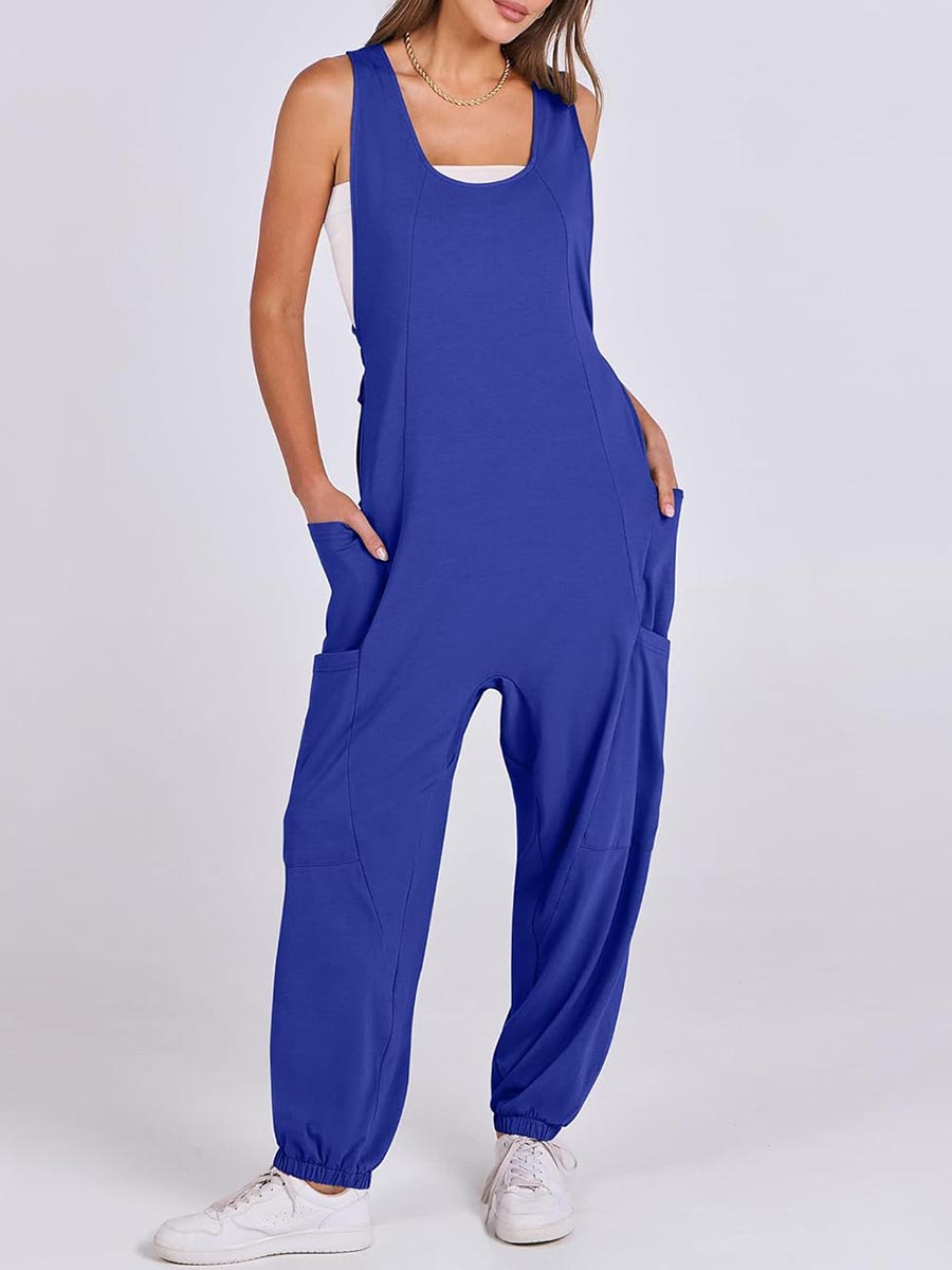 Women's Casual Drawstring Sleeveless Loose Jumpsuit with Pockets(BUY 2 FREE SHIPPING)
