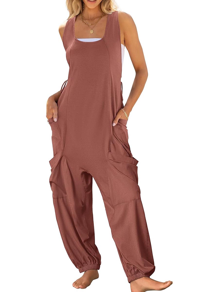 Women's Casual Drawstring Sleeveless Loose Jumpsuit with Pockets(BUY 2 FREE SHIPPING)
