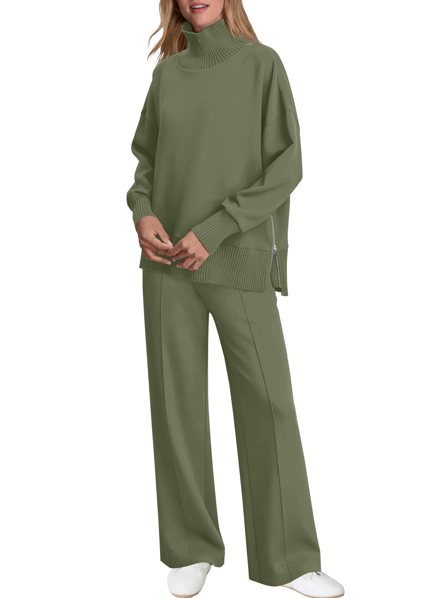 Womens Mockneck Sweatshirt Wide Leg Pants Sweat Sets