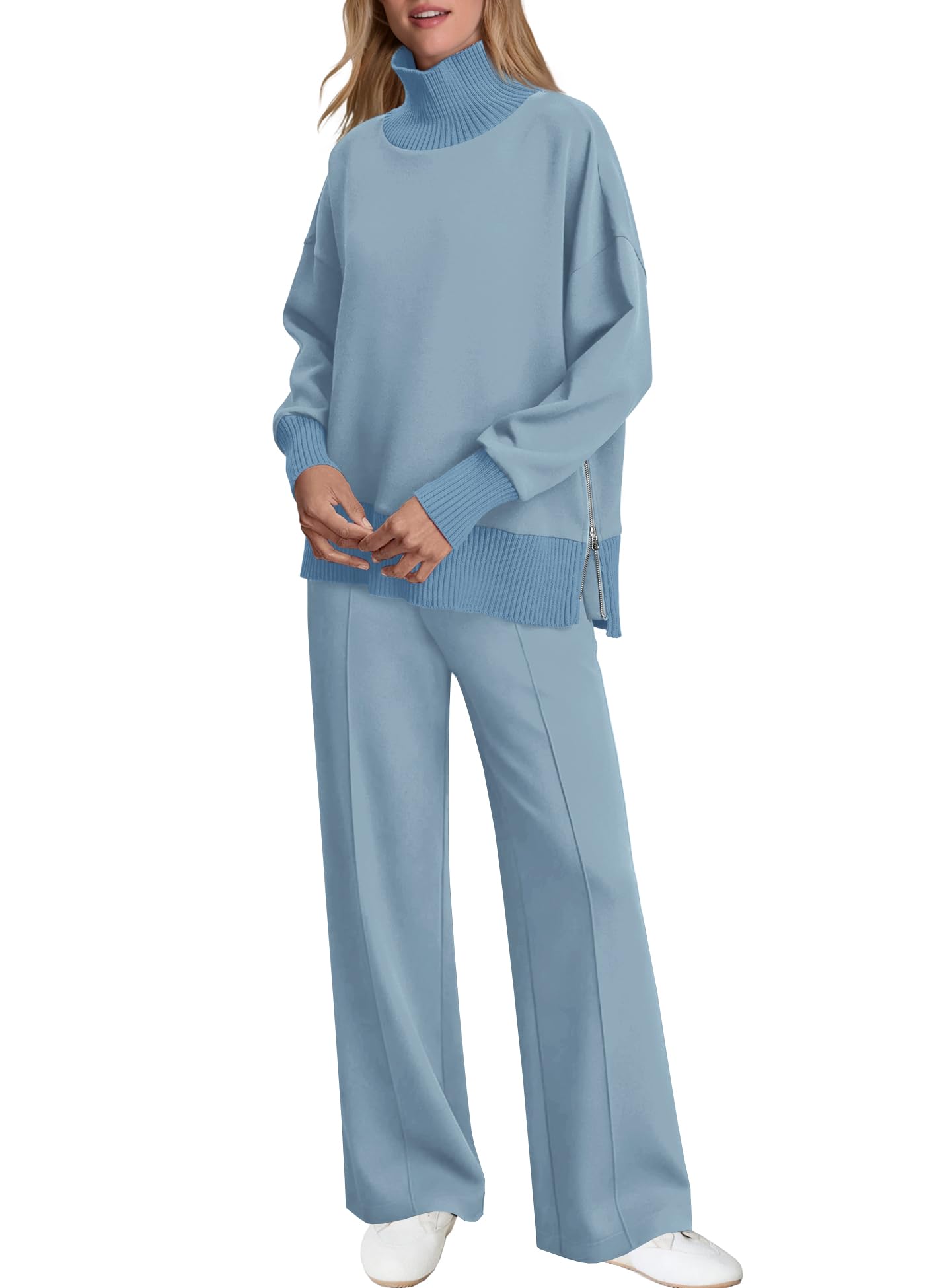 Womens Mockneck Sweatshirt Wide Leg Pants Sweat Sets