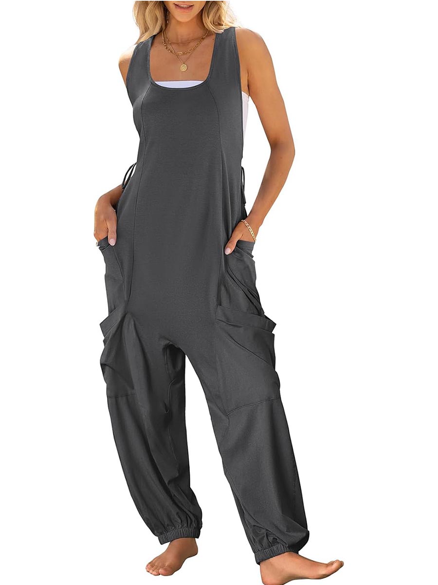 Women's Casual Drawstring Sleeveless Loose Jumpsuit with Pockets(BUY 2 FREE SHIPPING)