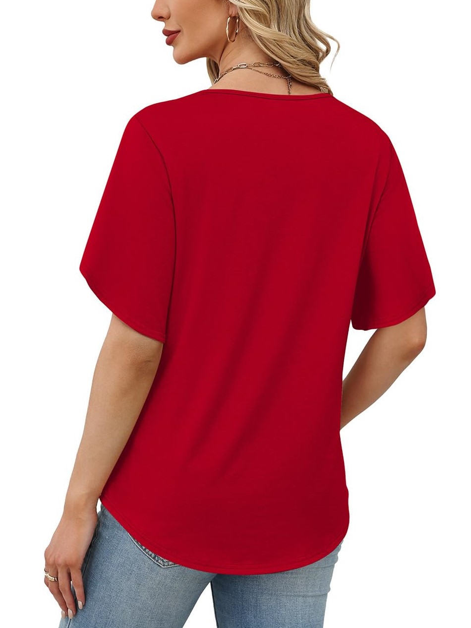 HOT SALE Women's Summer Short Petal Sleeve Fashion V Neck Outfits Tops