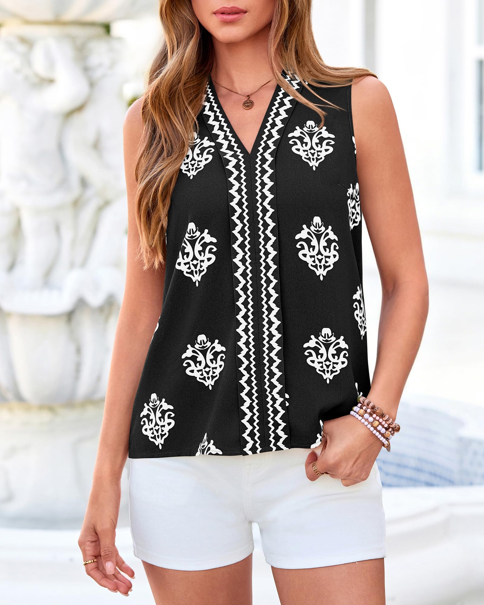 Womens Floral Printed V Neck Sleeveless Tank Tops 
