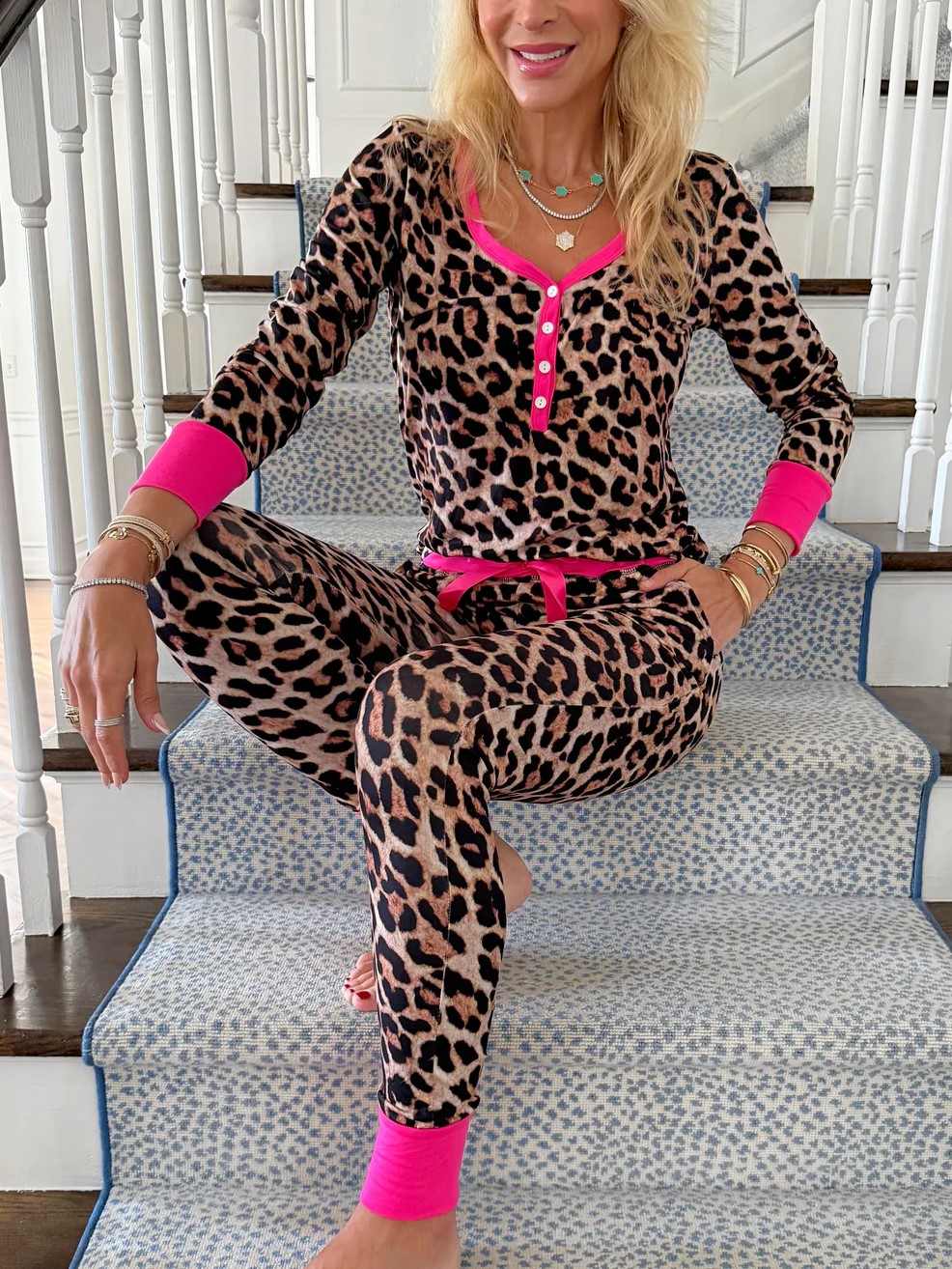 Women's Leopard with Pink Trim Jogger Pajama Set