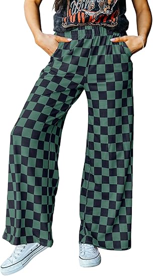Women's Cute Casual Plaid Pants Loose Wide Leg Pants with Pockets(BUY 2 FREE SHIPPING)