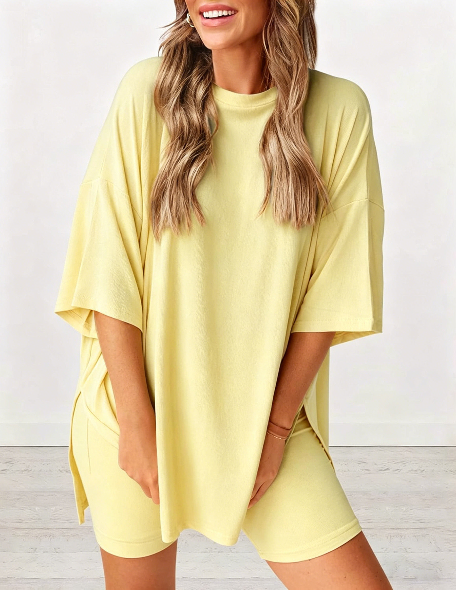 Women's Oversized Casual T-Shirt Shorts Suit Stretch Two-Piece Set