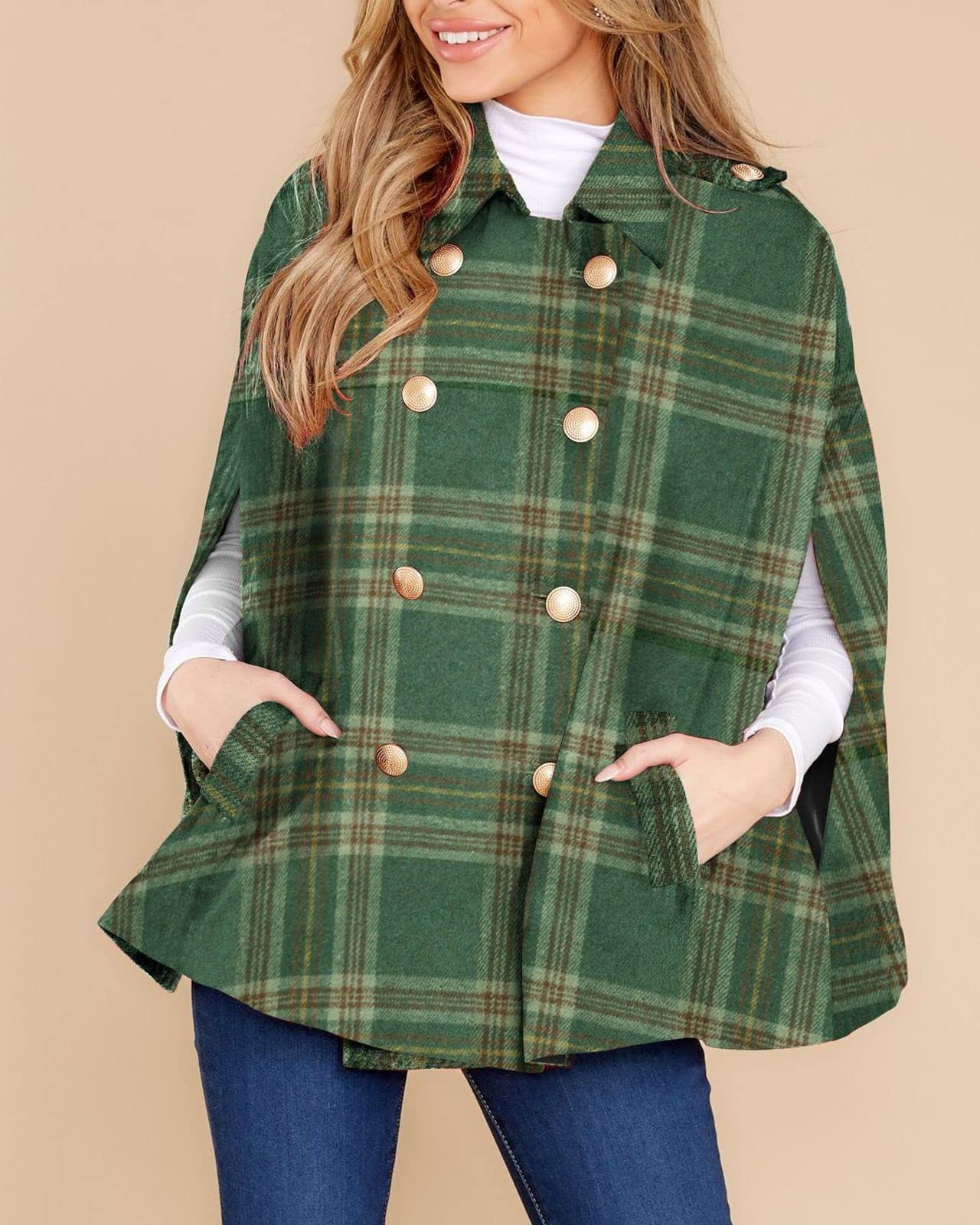Women's Plaid Double Breasted Winter Cape Coats