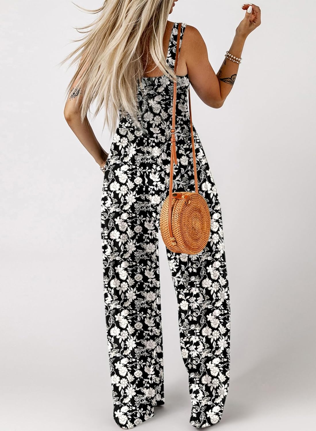 ⏰Hot Sale-Womens Overalls Casual Floral Print Sleeveless Jumpsuit with Pockets(Buy 2 Free Shipping)