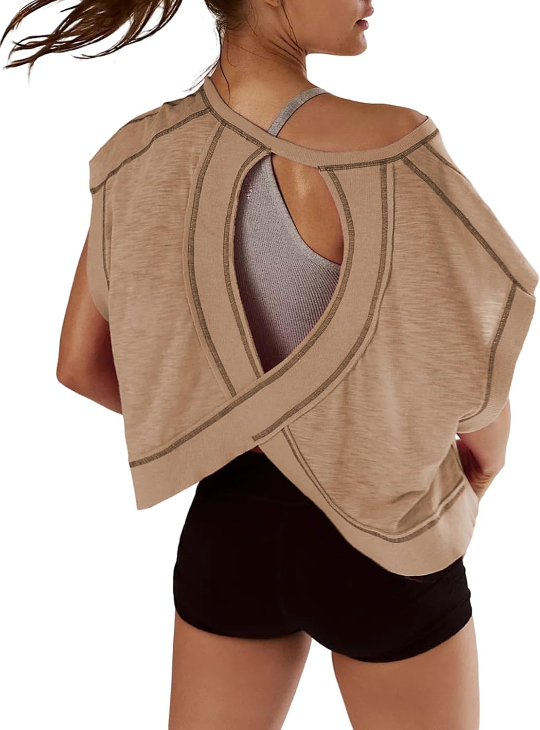 Women’s Athletic Gym Open Back Workout Tops
