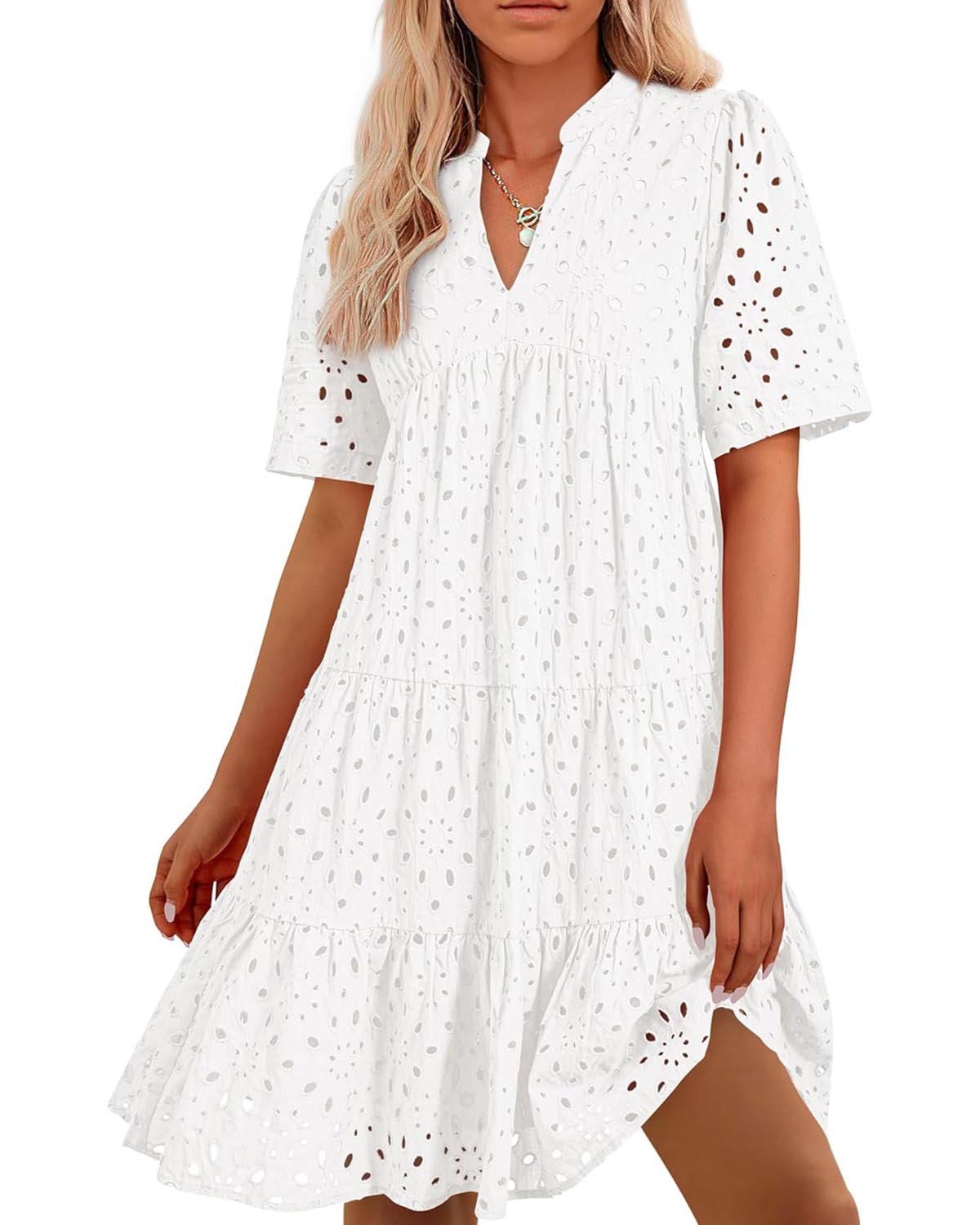 Limited time sale🔥Women's Elegant Hollow Out Lace Ruffle Casual Mini Dress(BUY 2 FREE SHIPPING)