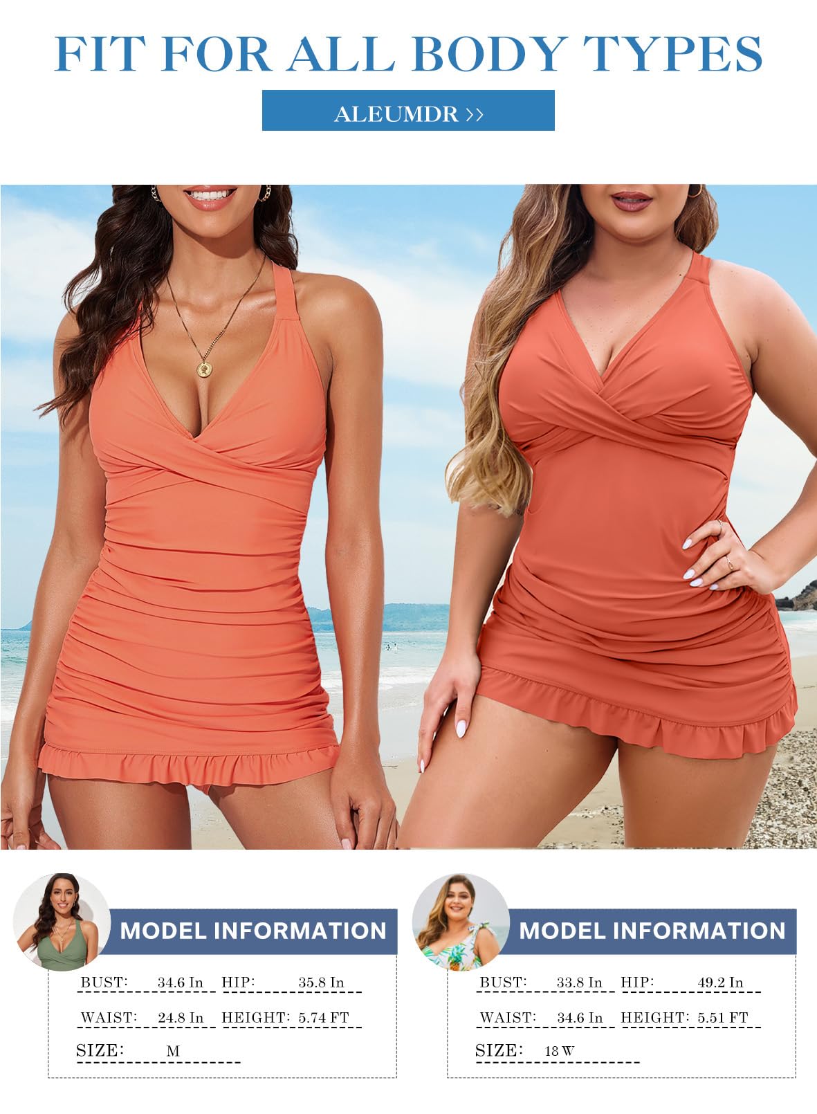 Women Retro Tankini Swimdress Tummy Control Bathing Suits Two Piece