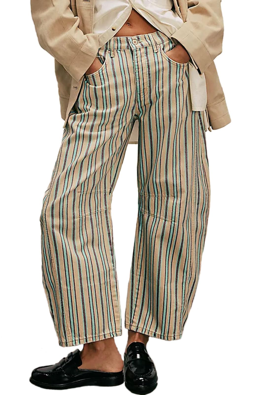 Women Boyfriend Baggy Barrel Jeans Floral Print Denim Ankle Pants Wide Leg Mid Rise Jeans