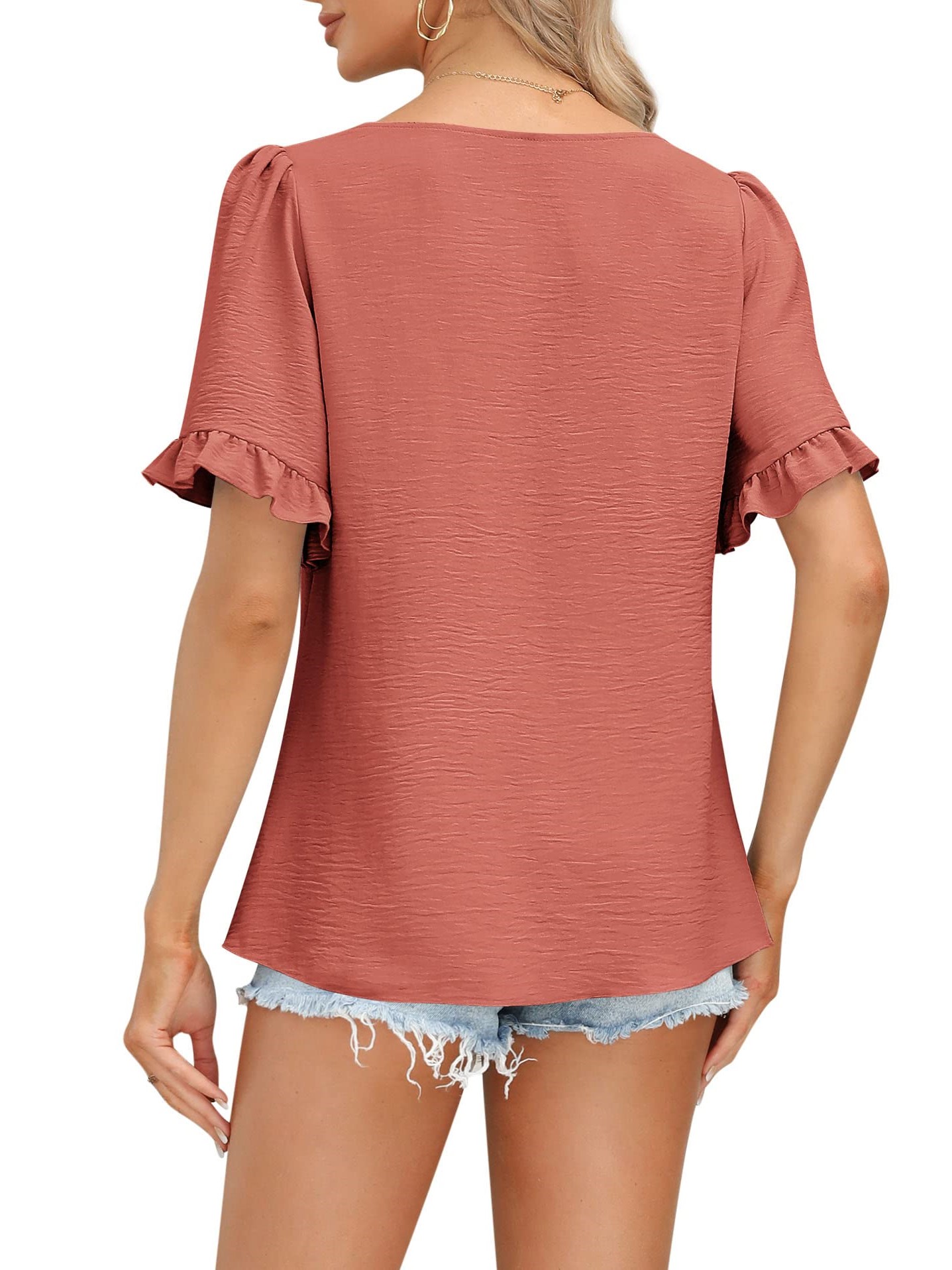 HOT SALE Women's Sqaure Neck Ruffle Sleeve Blouses Peplum Tops(buy 3 free shipping)