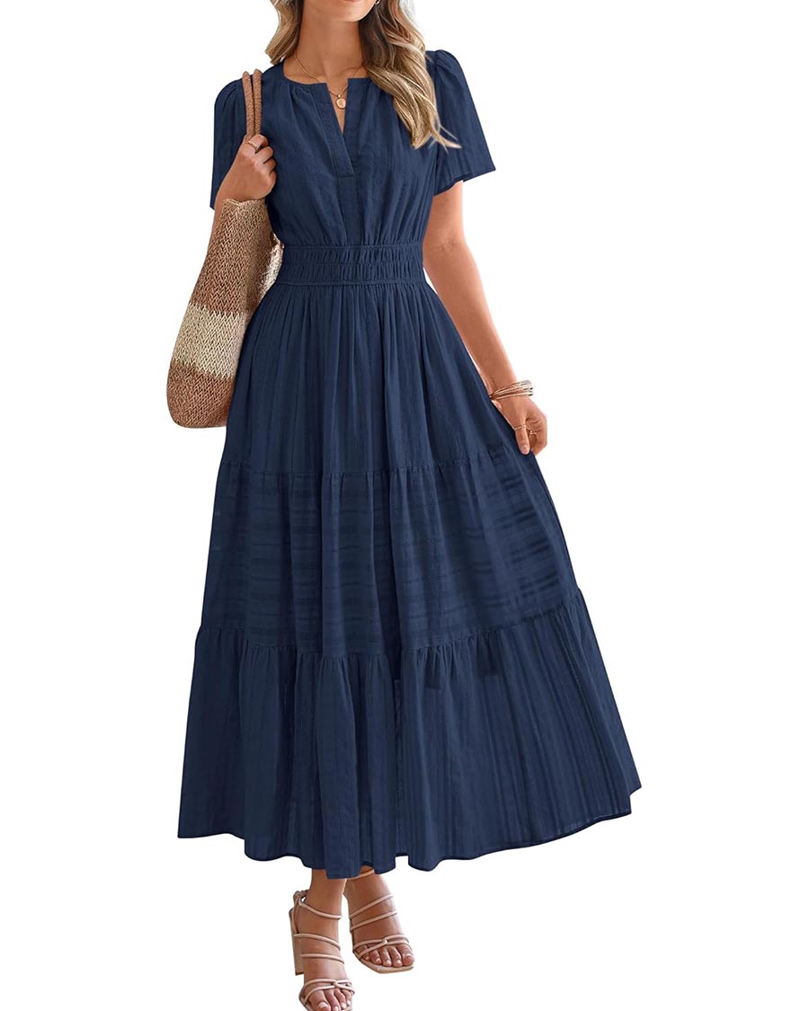 Limited time sale🔥Womens Summer Lightweight Short Sleeve V Casual Midi Maxi Dresses(BUY 2 FREE SHIPPING)