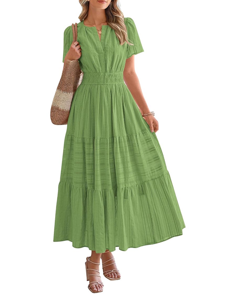 Limited time sale🔥Womens Summer Lightweight Short Sleeve V Casual Midi Maxi Dresses(BUY 2 FREE SHIPPING)