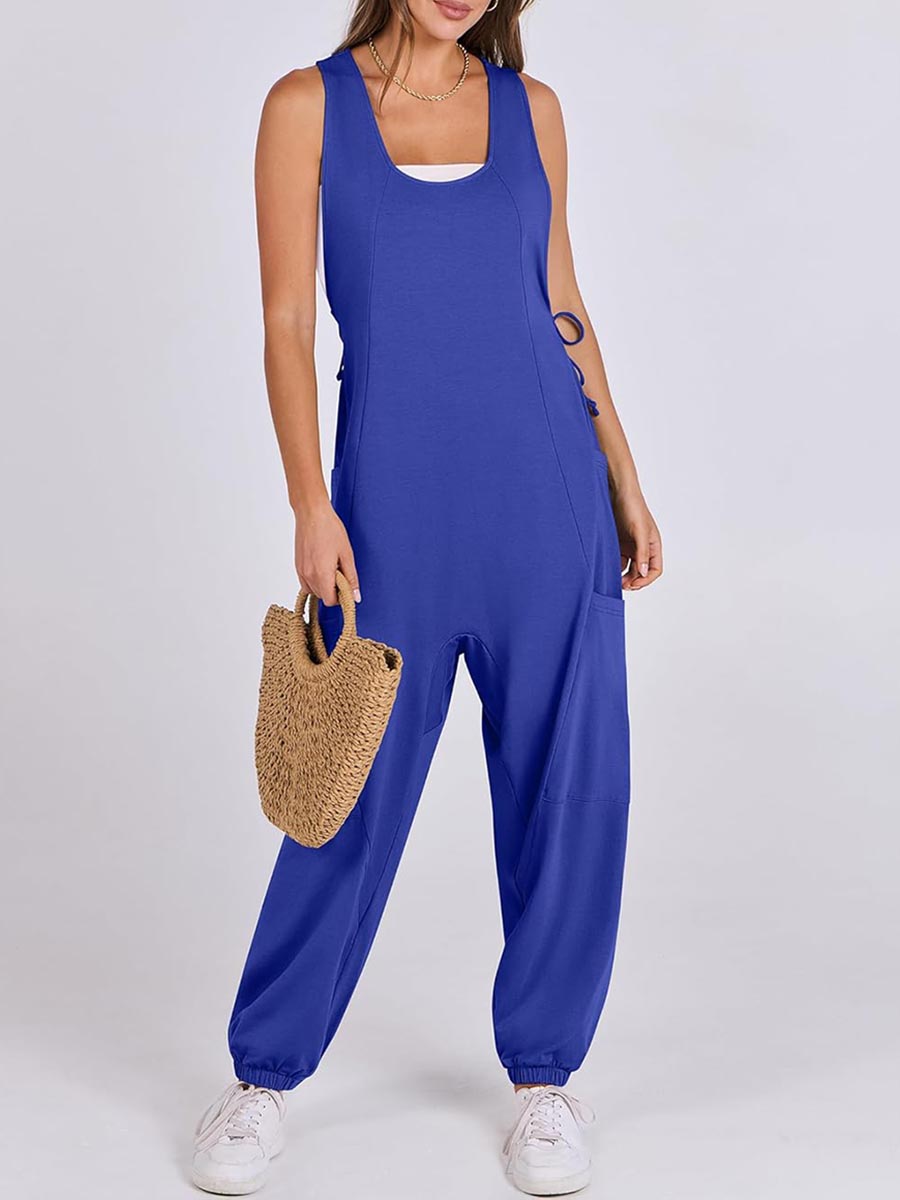 Women's Casual Drawstring Sleeveless Loose Jumpsuit with Pockets(BUY 2 FREE SHIPPING)