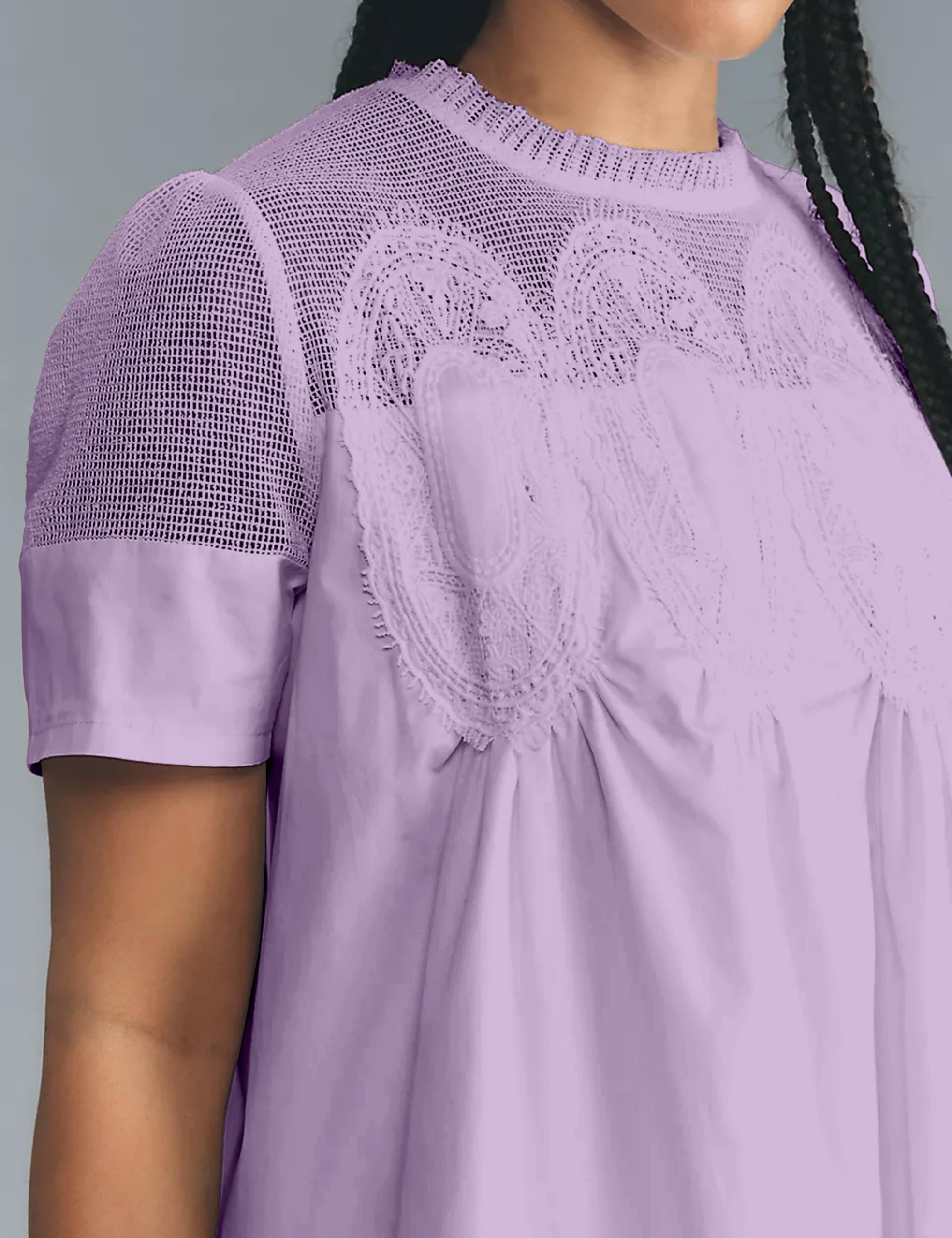 Womens Babydoll Lace Patchwork Dresses Short Sleeve Ruffle Sundress