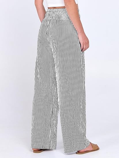 Womens Striped Palazzo Pants Wide Leg High Waisted Trousers with Pockets