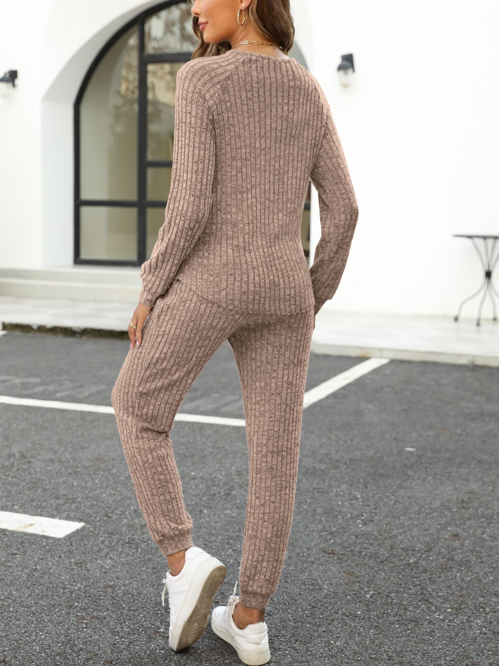 Women Lounge Sets Button Down Sweatshirt Sweatpants Two Piece Set with Pockets