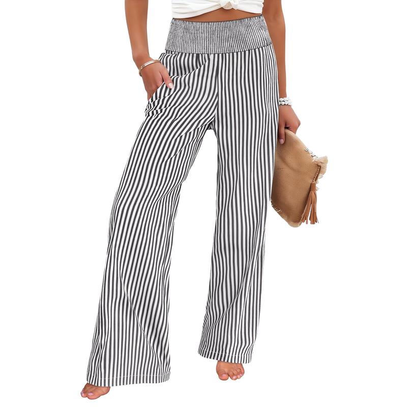 Womens Gingham Palazzo High Waisted Pants