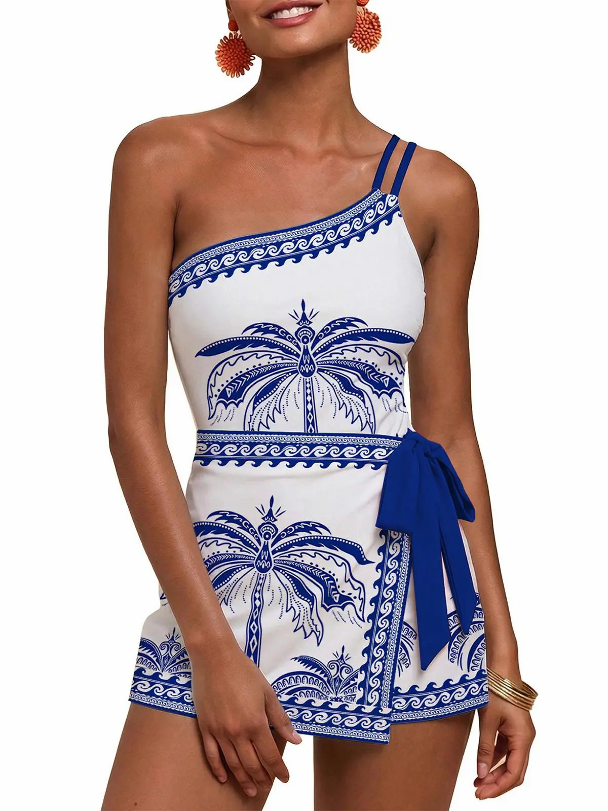 Womens One Shoulder Floral One Piece Swim Dress Tankini Set 
