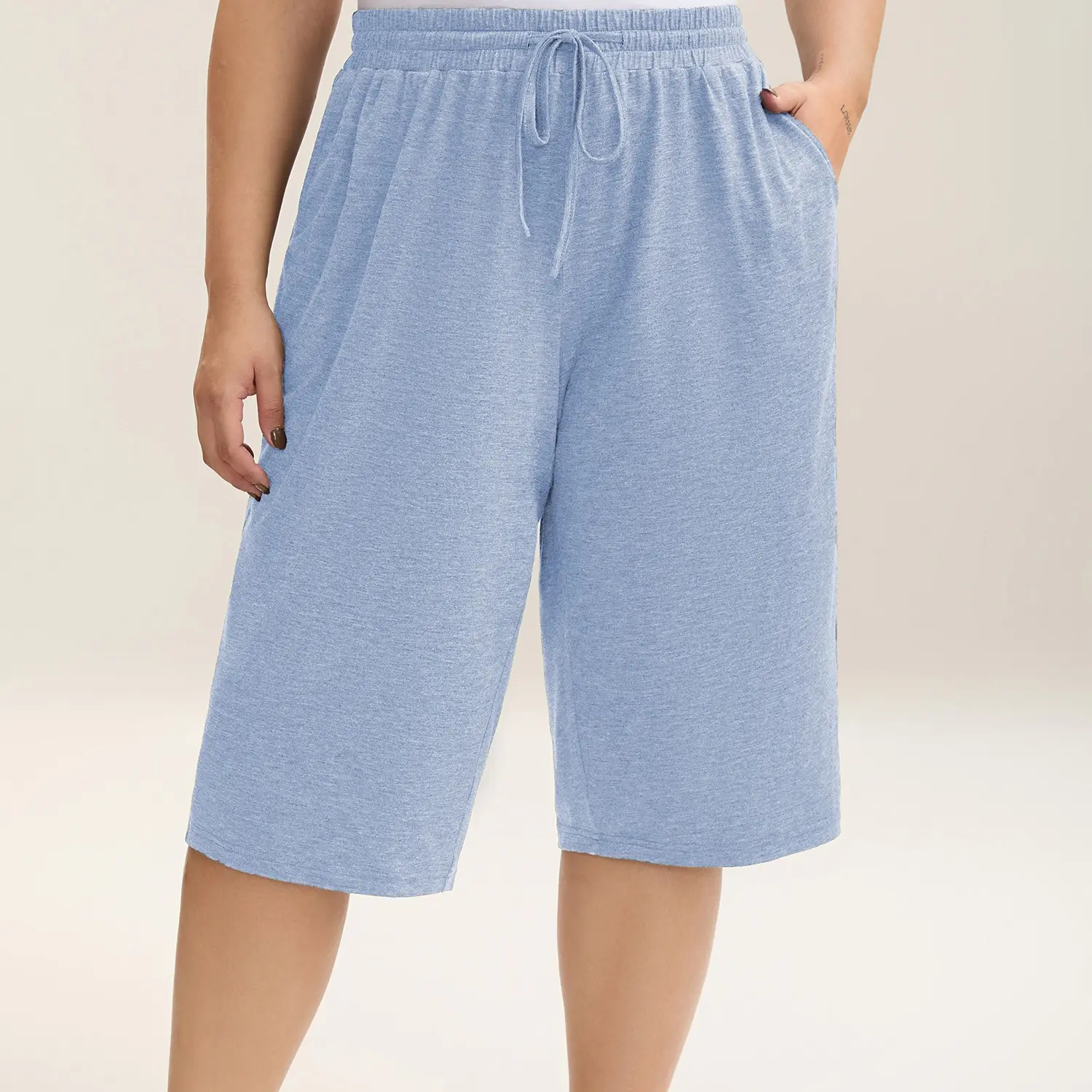 Women's Casual Drawstring Waist Knit Bermuda Shorts With Pockets