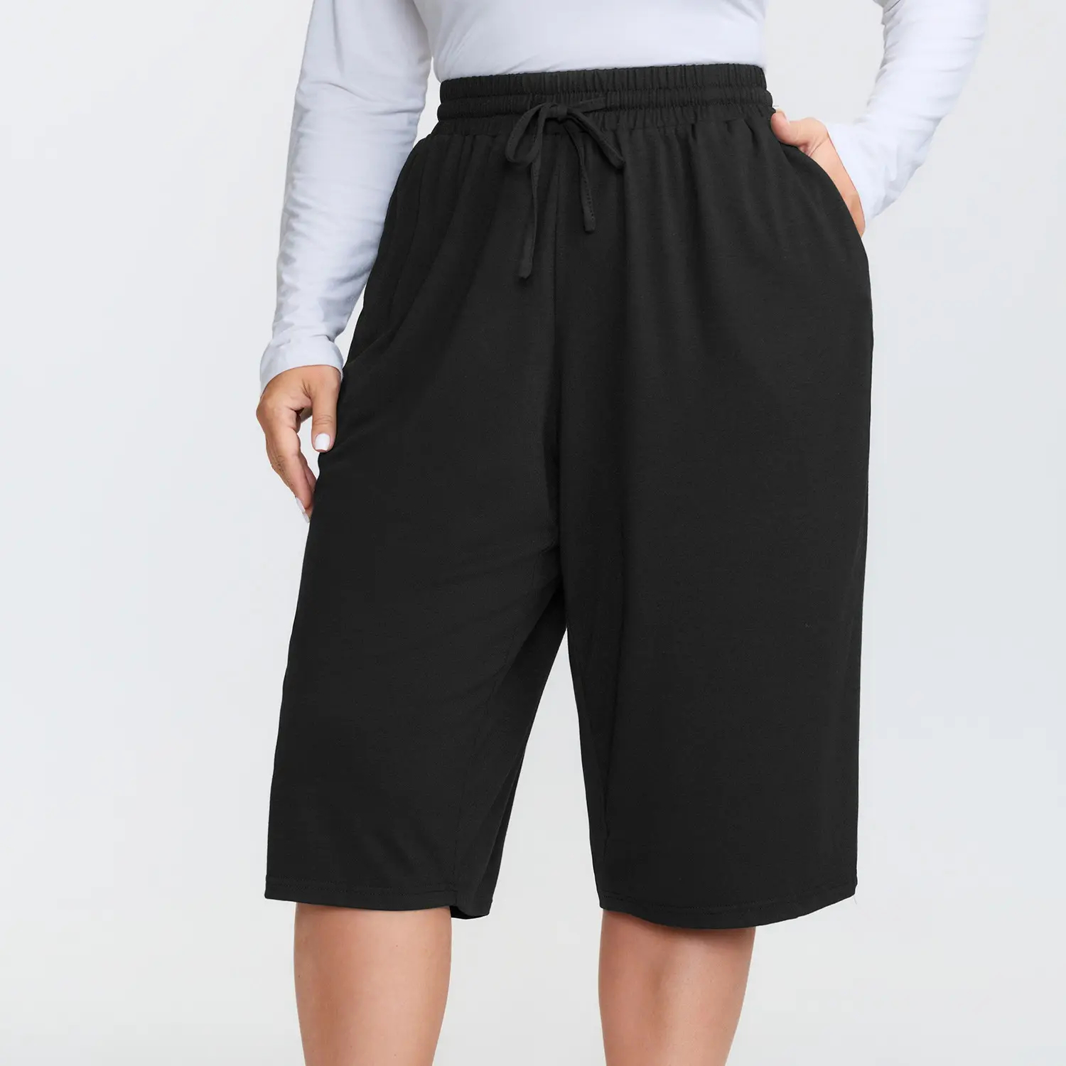 Women's Casual Drawstring Waist Knit Bermuda Shorts With Pockets