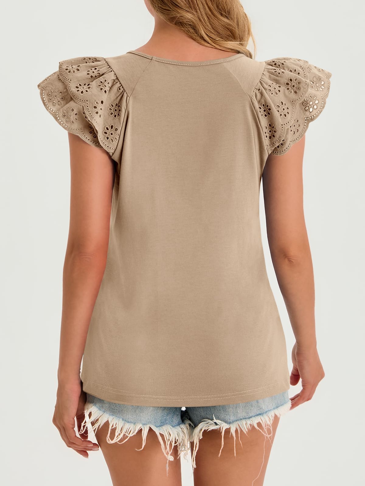 Womens Ruffle Cap Sleeve T-Shirts Dressy Casual Summer Lace Tank Tops