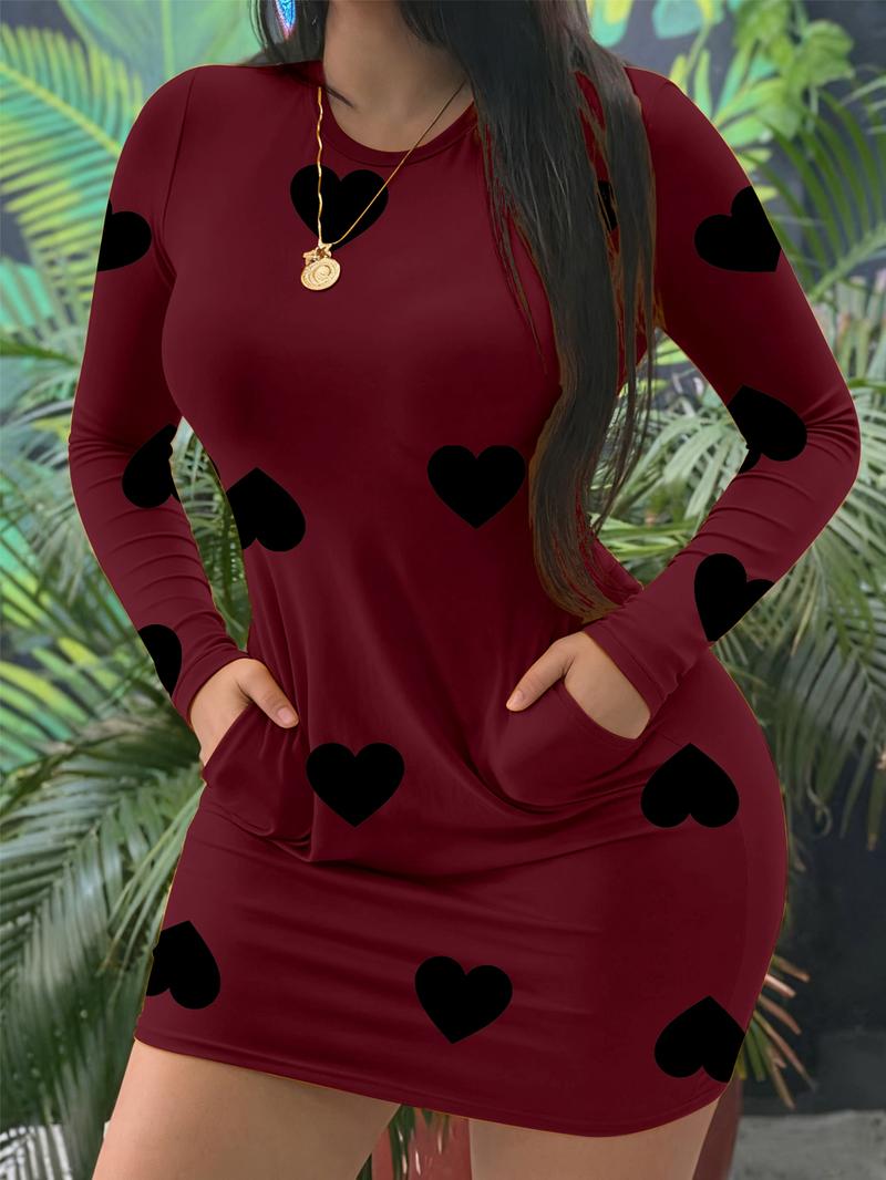 Women's Heart Pattern Long Sleeve Dress